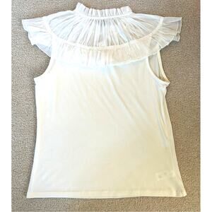 NWT Ann Taylor Womens White Cap Sleeve Shirt, Sheer overlay, Medium